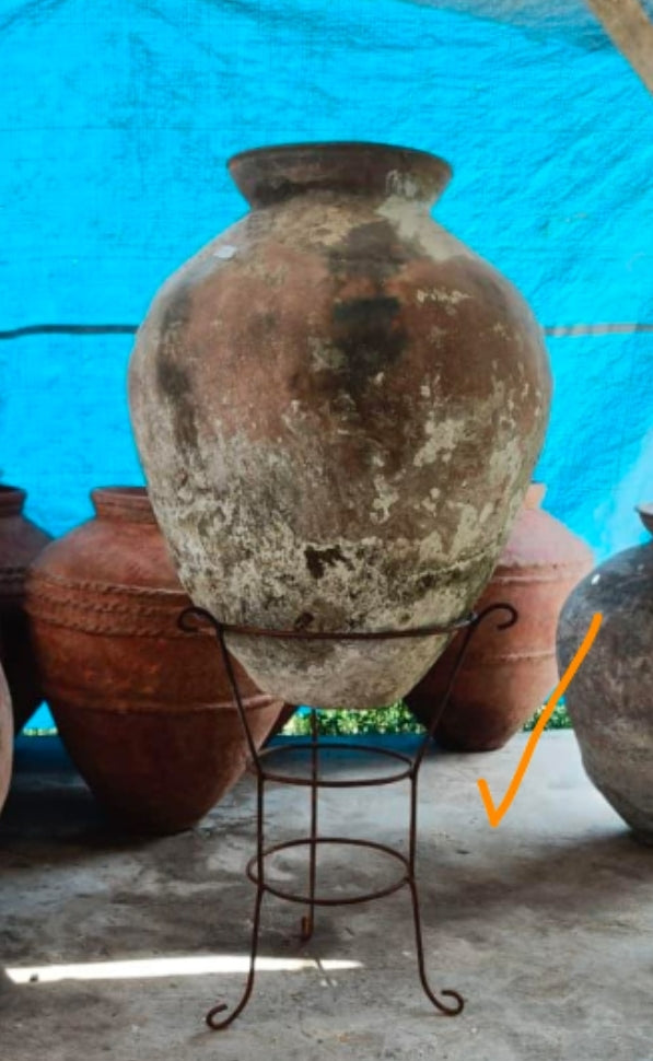 Vintage Terracotta urn on iron stand J102