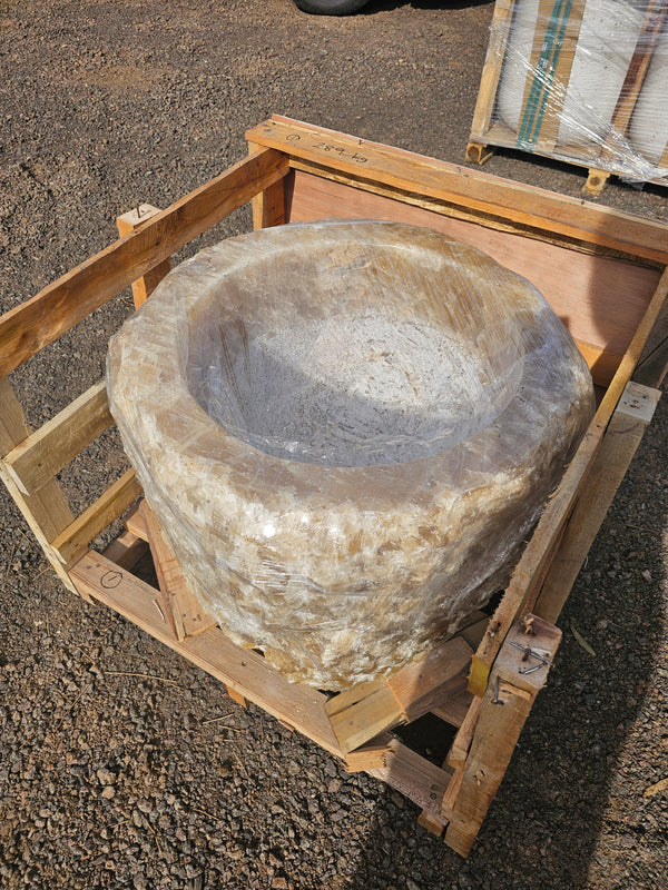 HAND CARVED ONYX STONE PLANTER #1