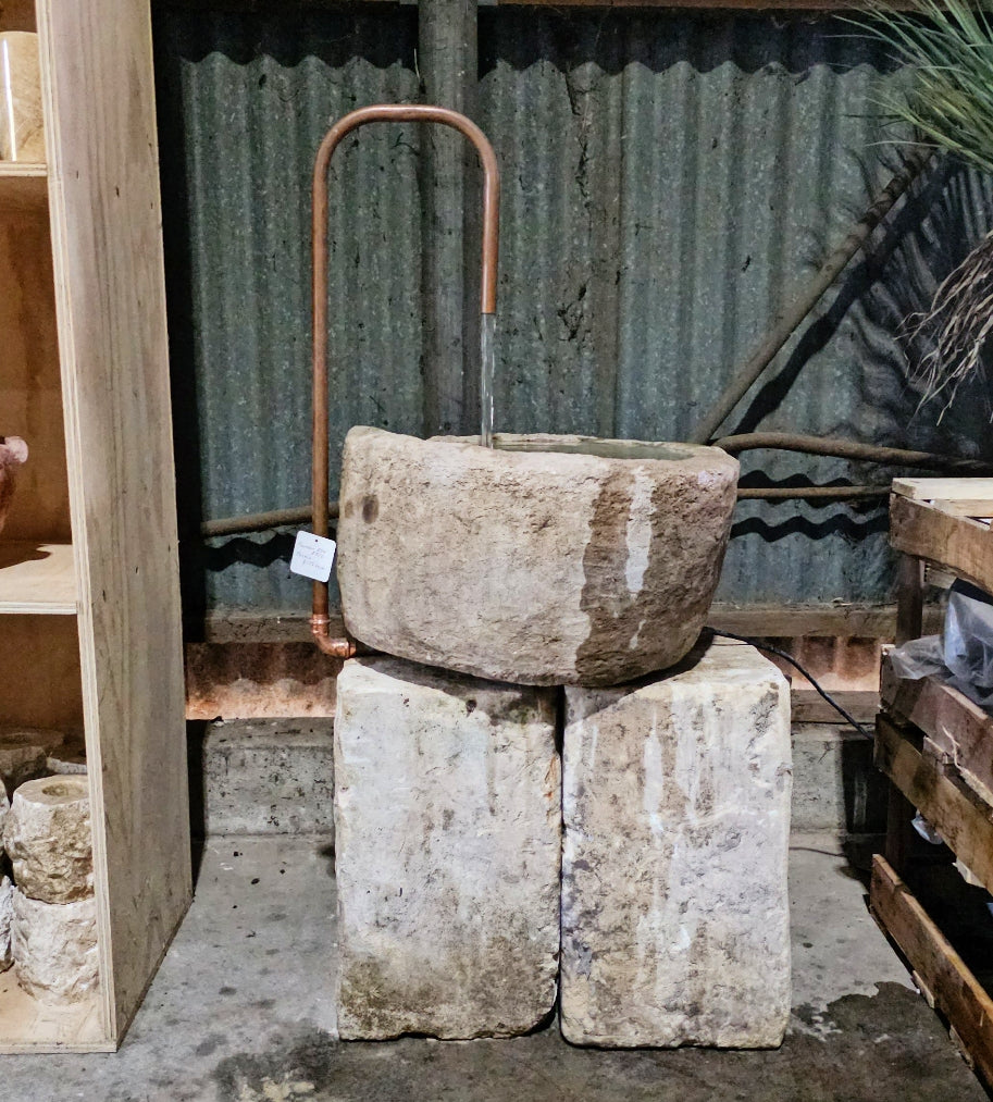 Vintage limestone trough converted to fountain D21