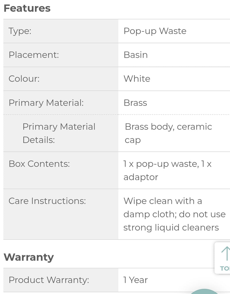 32mm marble 'like' ceramic pop up waste