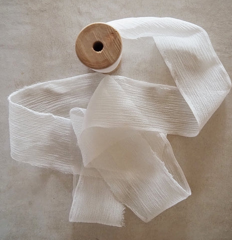 Silk Crepe Crinkle Ribbon #1 WHITE